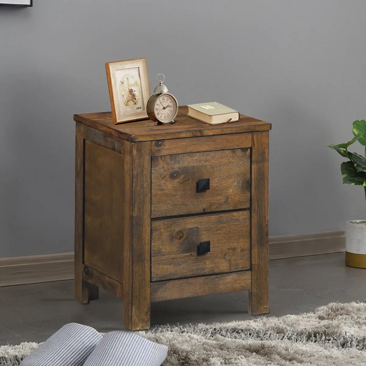 Wood 2 Storage Sliding Drawers End Nightstand-Oak by DirectDeals