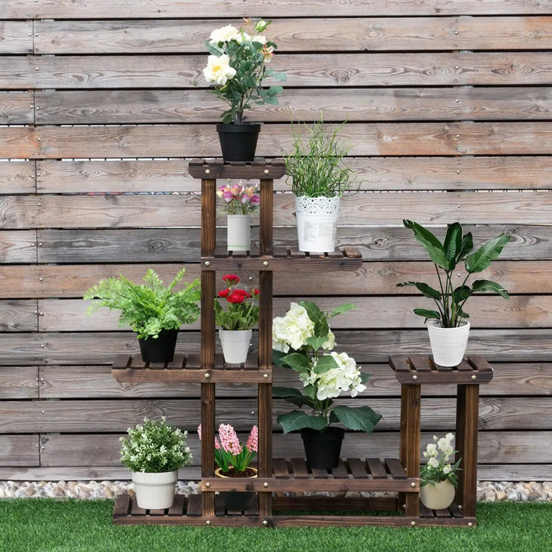 6-Tier Garden Wooden Plant Flower Stand Shelf for Multiple Plants Indoor or Outdoor by DirectDeals