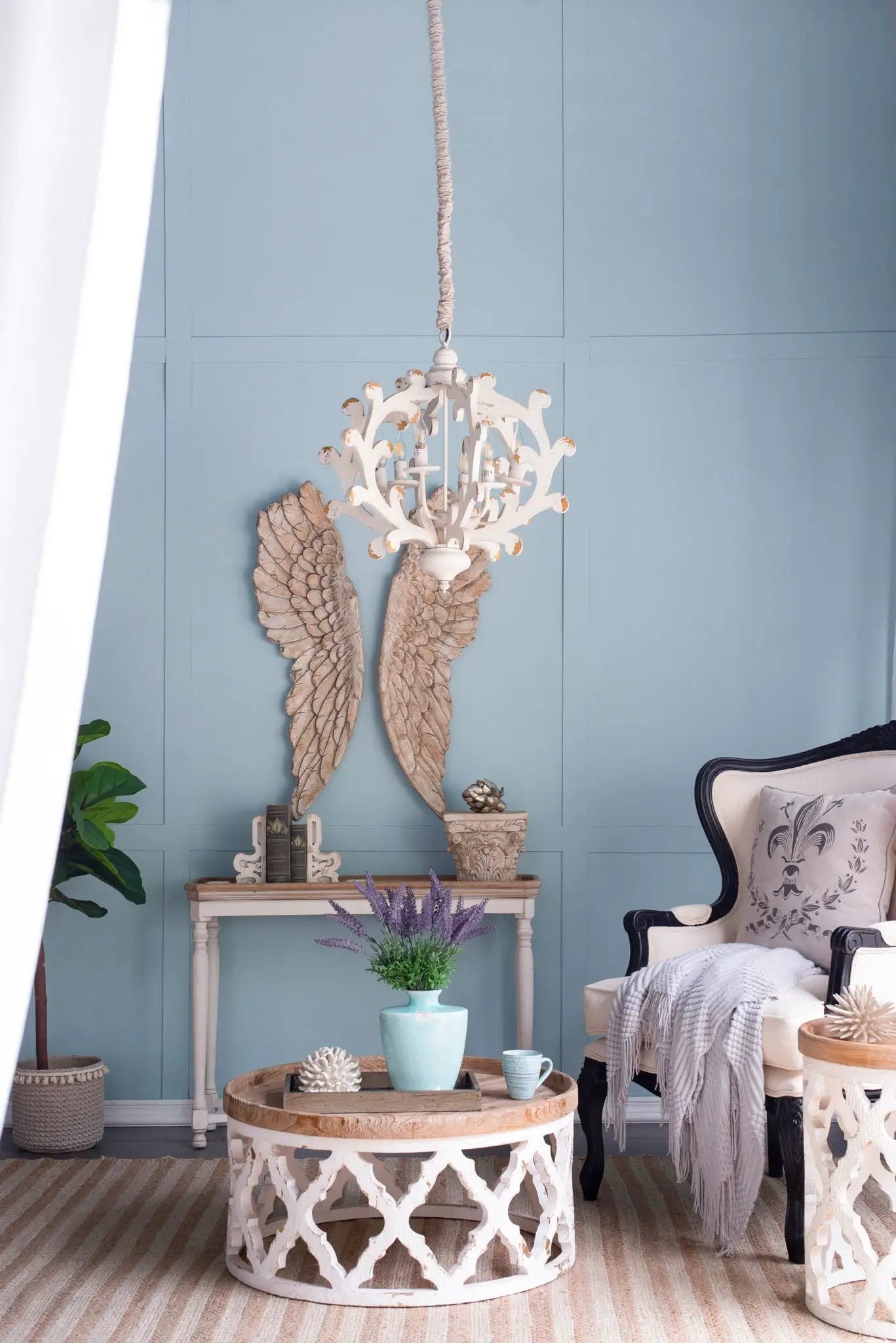 6 Light Chandelier, Hanging Light Fixture With Adjustable Chain For Kitchen, Bulb Not Included - White by HouseOfZazla
