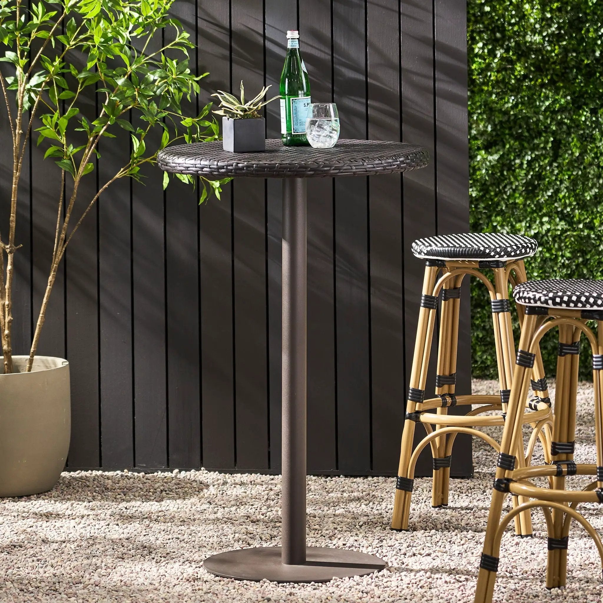 Outdoor Round Rattan Bar Table With Iron Frame - Multi Brown by HouseOfZazla