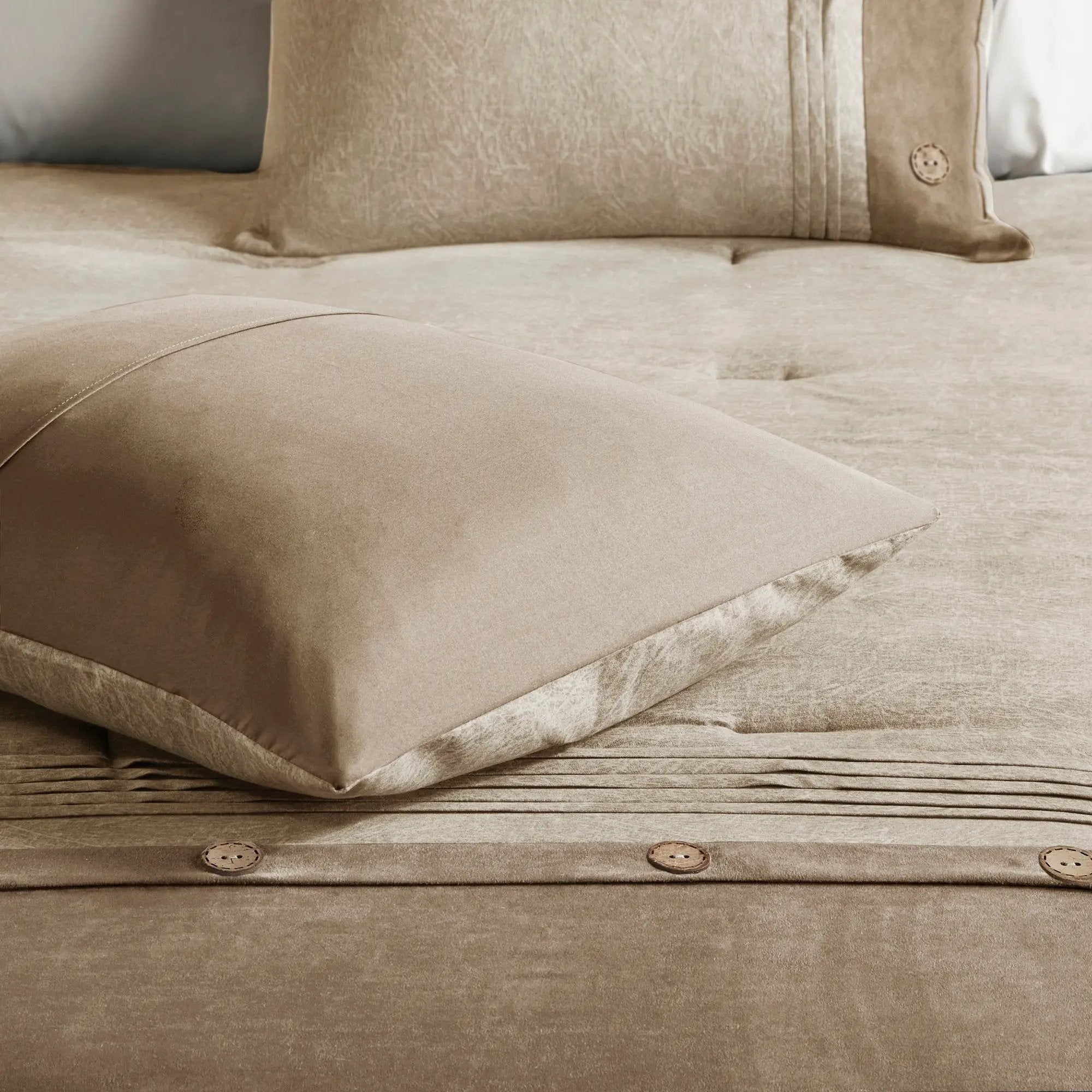 7 Piece Faux Suede Comforter Set Tan California King by HouseOfZazla
