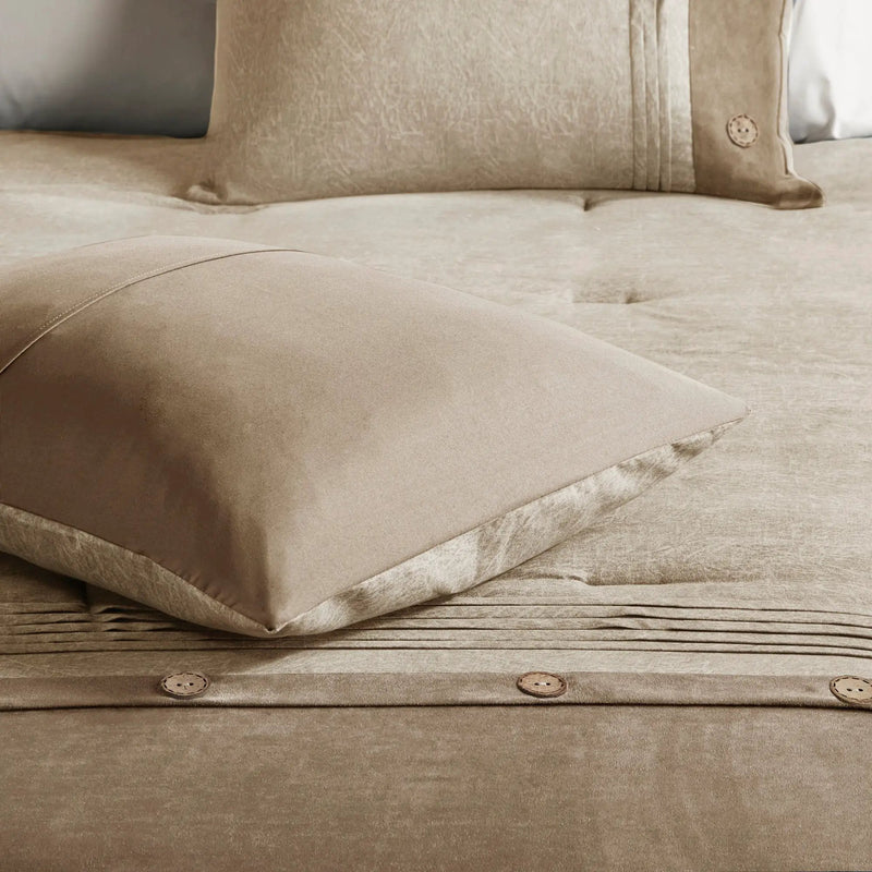 7 Piece Faux Suede Comforter Set Tan California King by HouseOfZazla