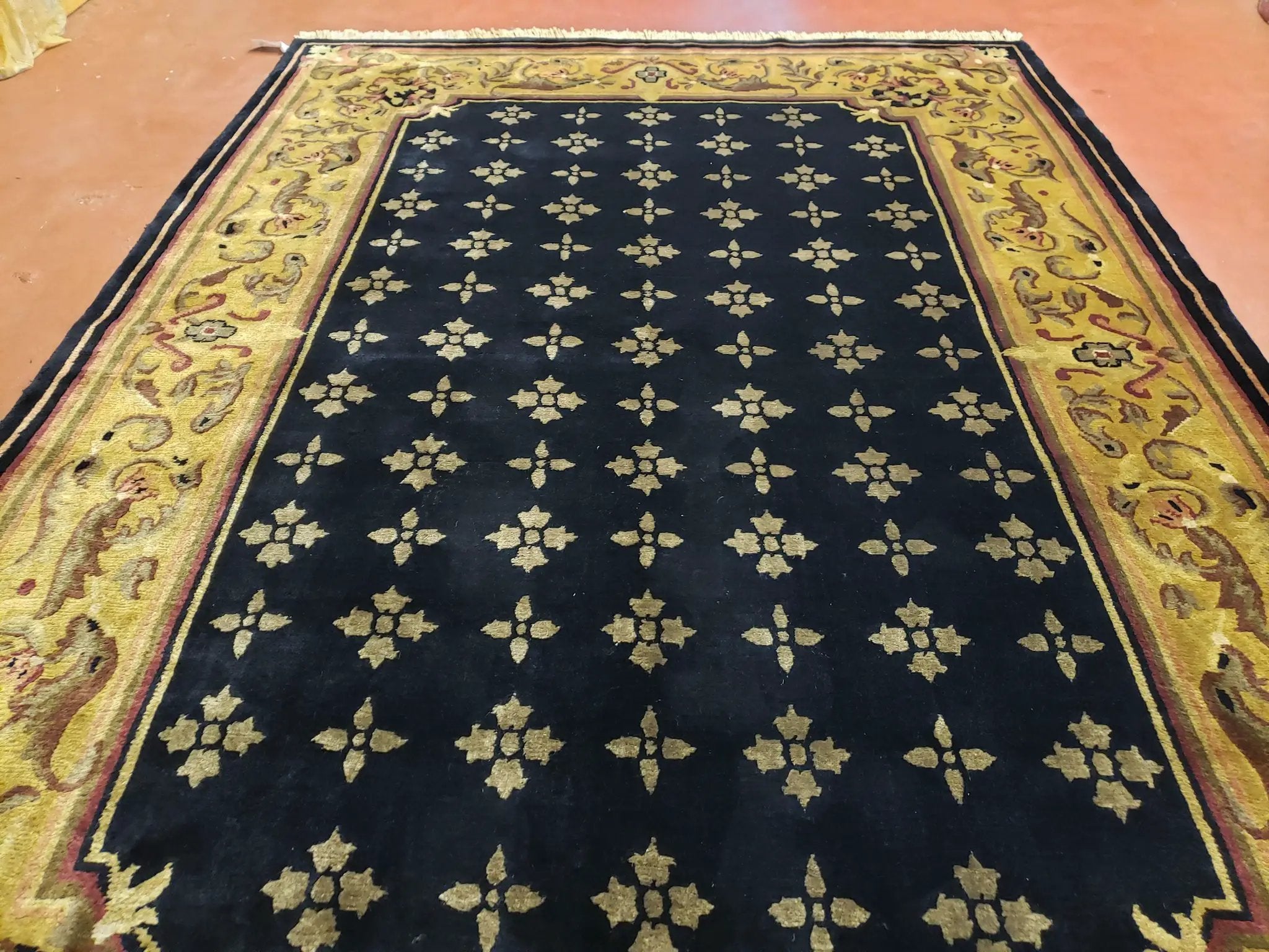6x9 Aubusson Design Nepali Tibetan Rug Black & Tan Hand-Knotted Wool Carpet Soft Plush Pile New Rug Nice by Jewel Rugs