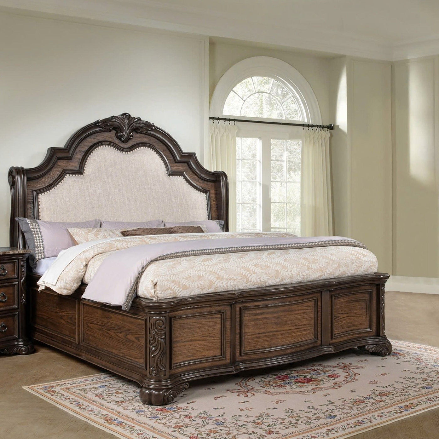 Traditional Style Upholstered Headboard Panel Bed by HouseOfZazla