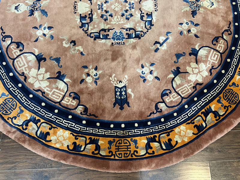 Antique Round Chinese Wool Rug 8x8, Chinese Peking Carpet, Asian Oriental Carpet 8 x 8 ft, Chinese Art Deco Rug, Nichols Rug by Jewel Rugs