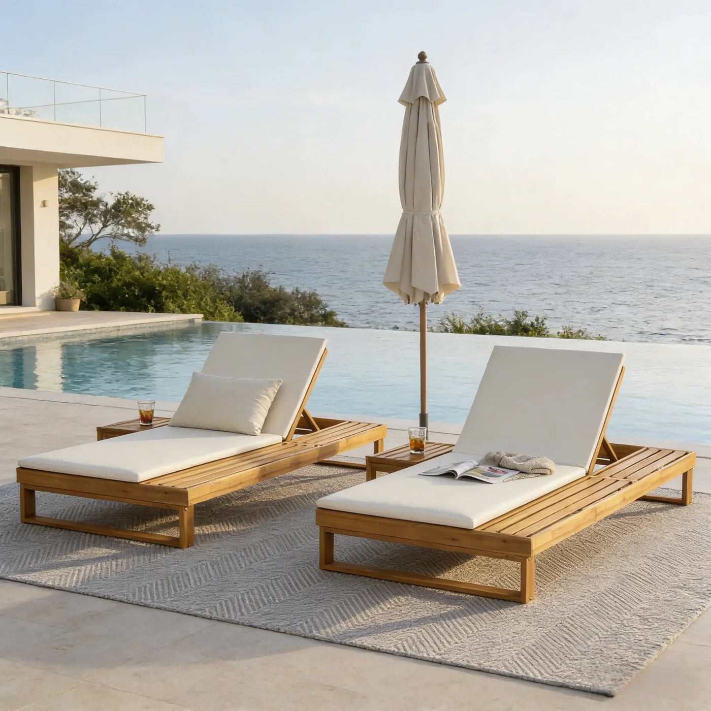 Teak Finish Acacia Wood Chaise Lounge with 1.57-Inch Cushion by HouseOfZazla