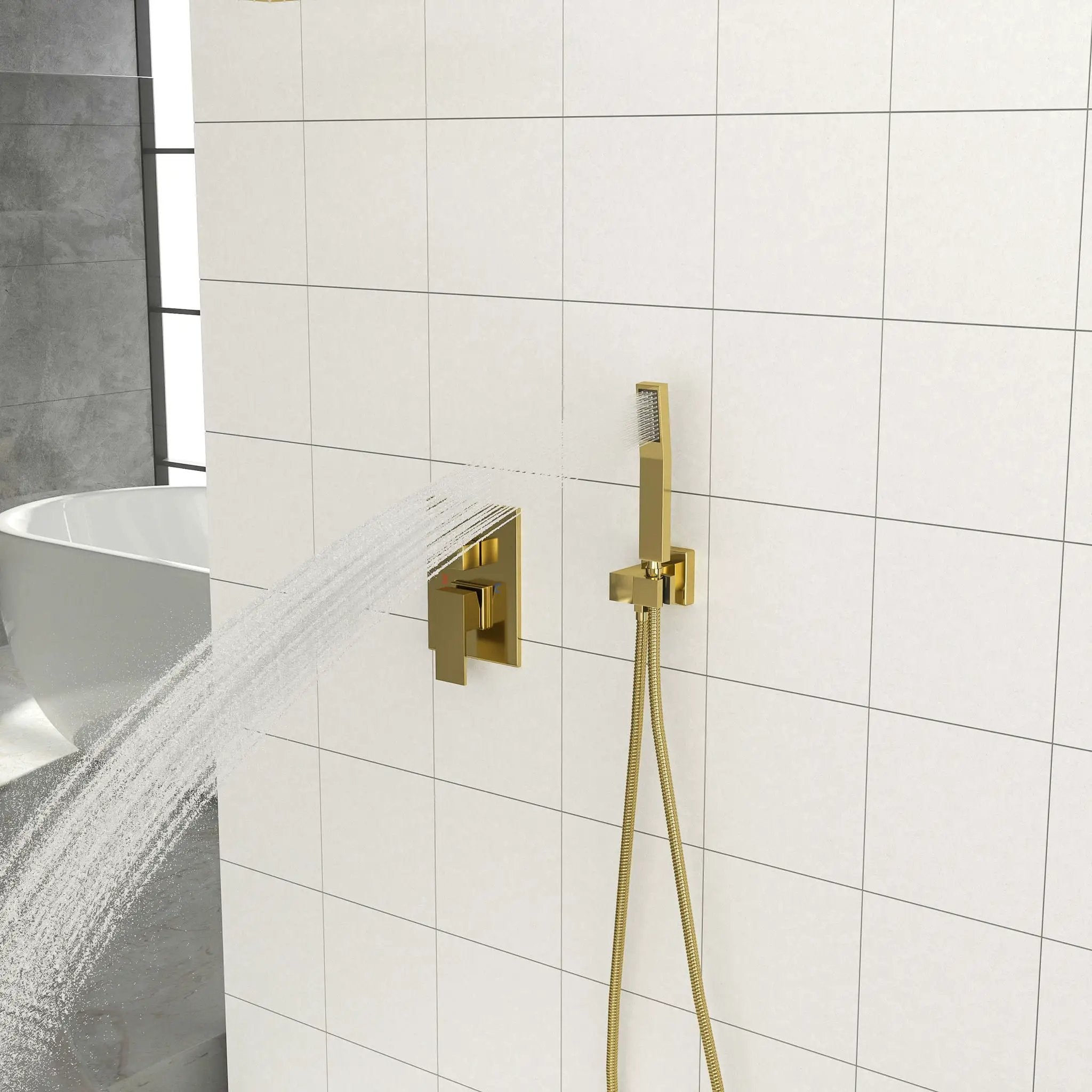 Modern Dual Shower Head System With 16" Ceiling Mount Finish, Stainless Steel And Brass by HouseOfZazla