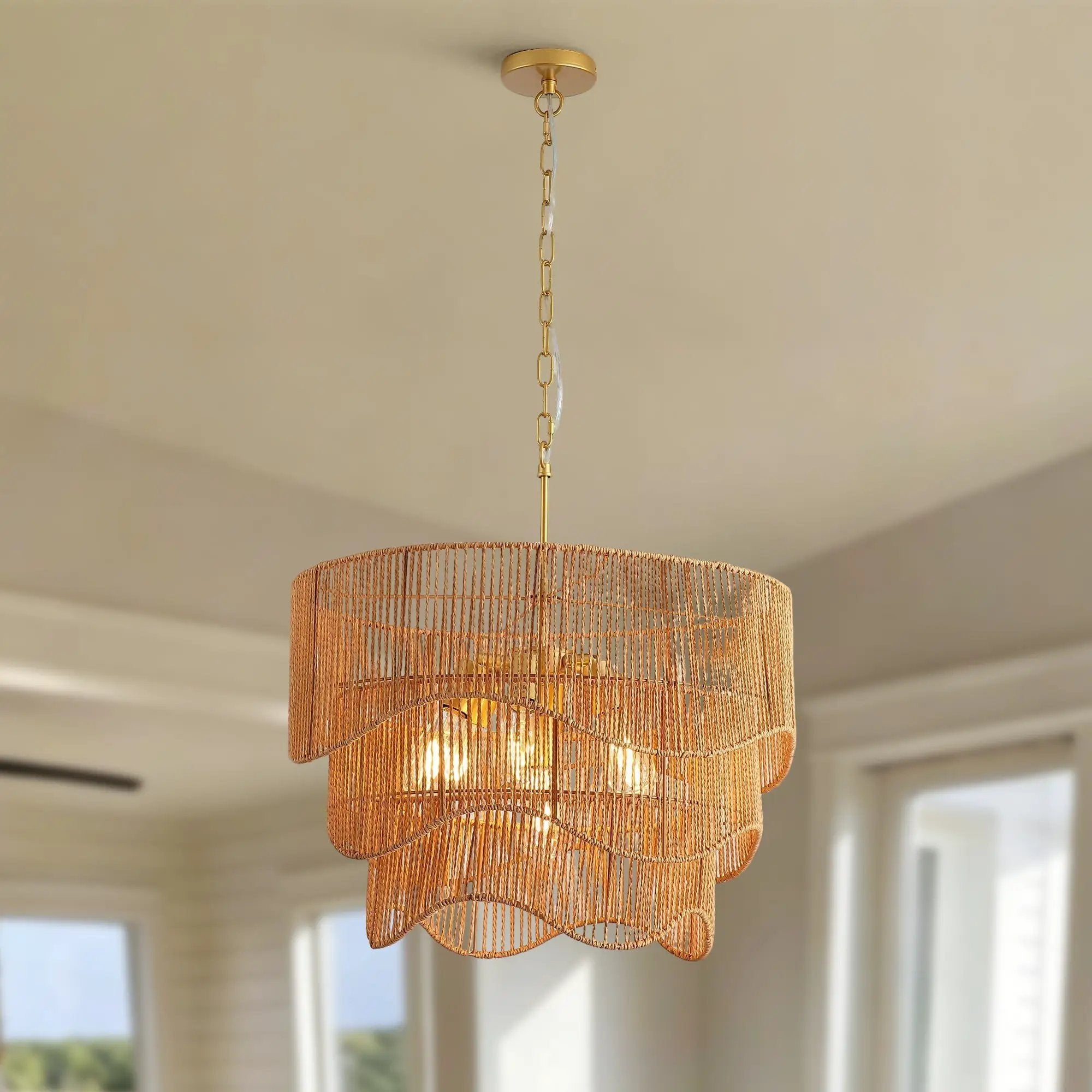 Handwoven Paper Rattan Boho Chandelier with 7-Light E26 Base by HouseOfZazla