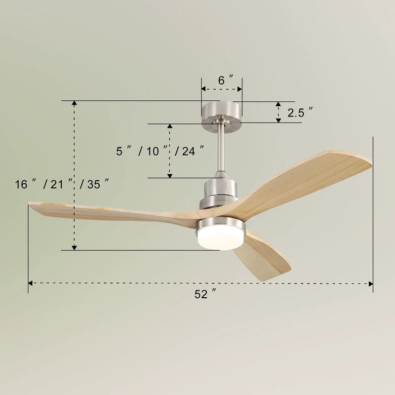 Ceiling Fan With Dimmable LED Light 6 Speed Remote 3 Wood Blade Reversible DC Motor For Bedroom - Brushed Nickel by Unique Piece Furniture