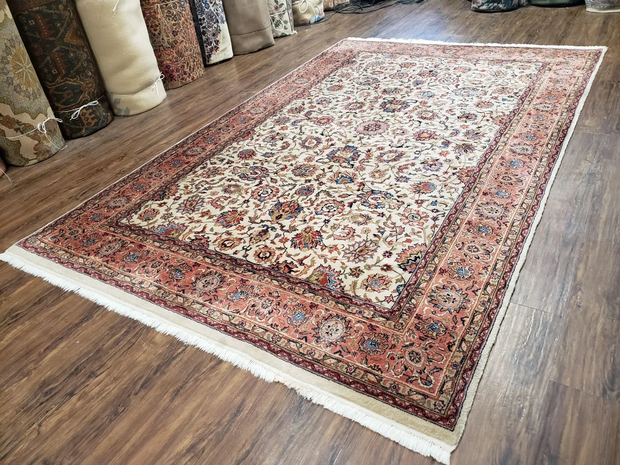 6x9 Top Quality Handmade Wool Area Rug Floral Allover Carpet Veg Dyes Beige by Jewel Rugs