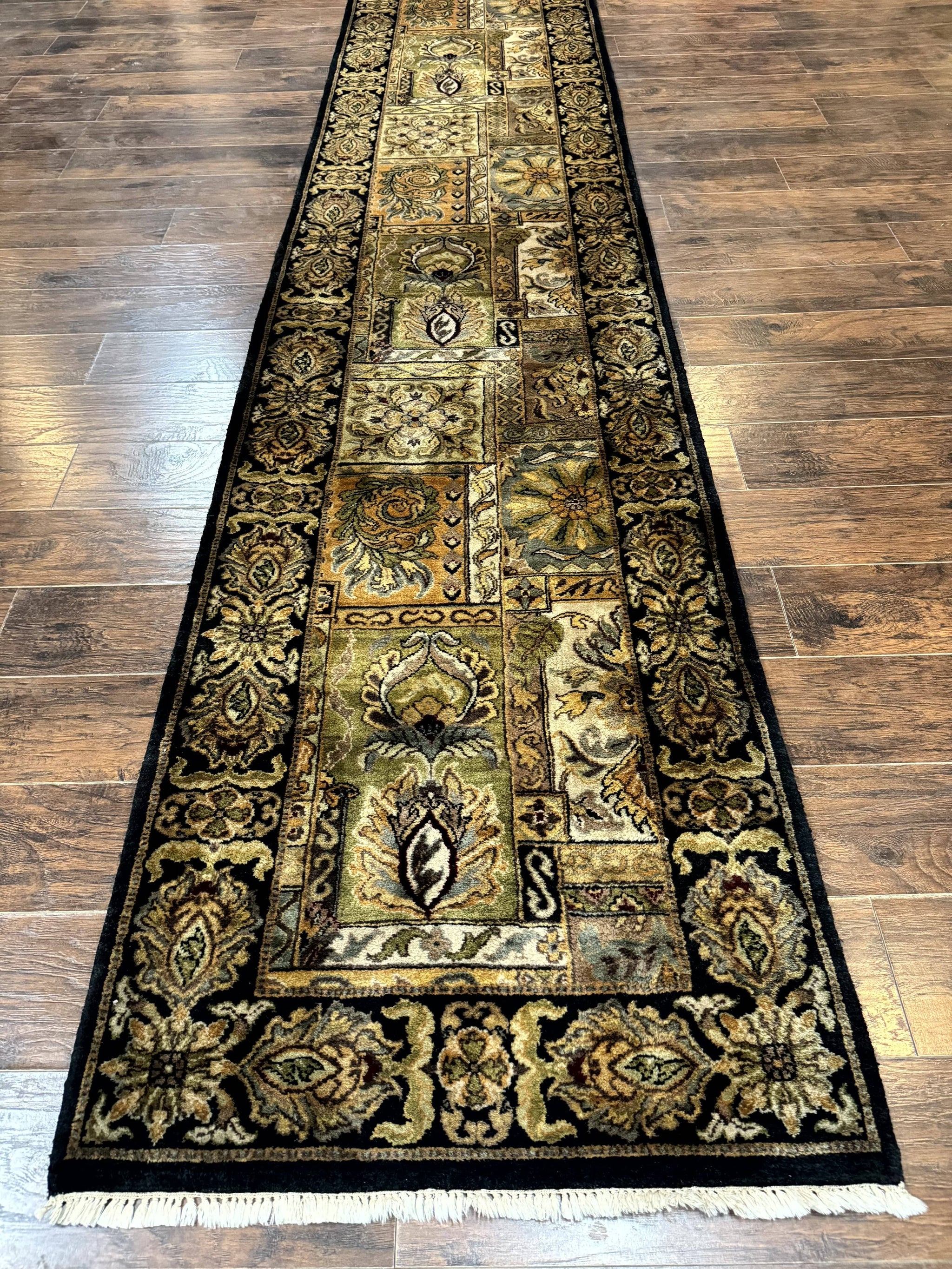 Indian Runner Rug 3x14, Panel Design, Oriental Carpet for Hallway by Jewel Rugs