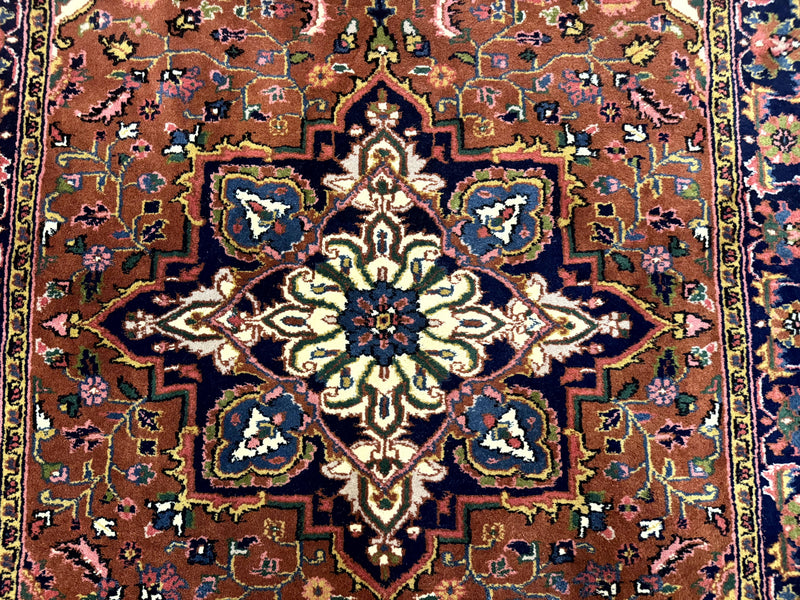 Indo Persian Heriz Rug 4x6, Rust Red Navy Blue and Cream by Jewel Rugs