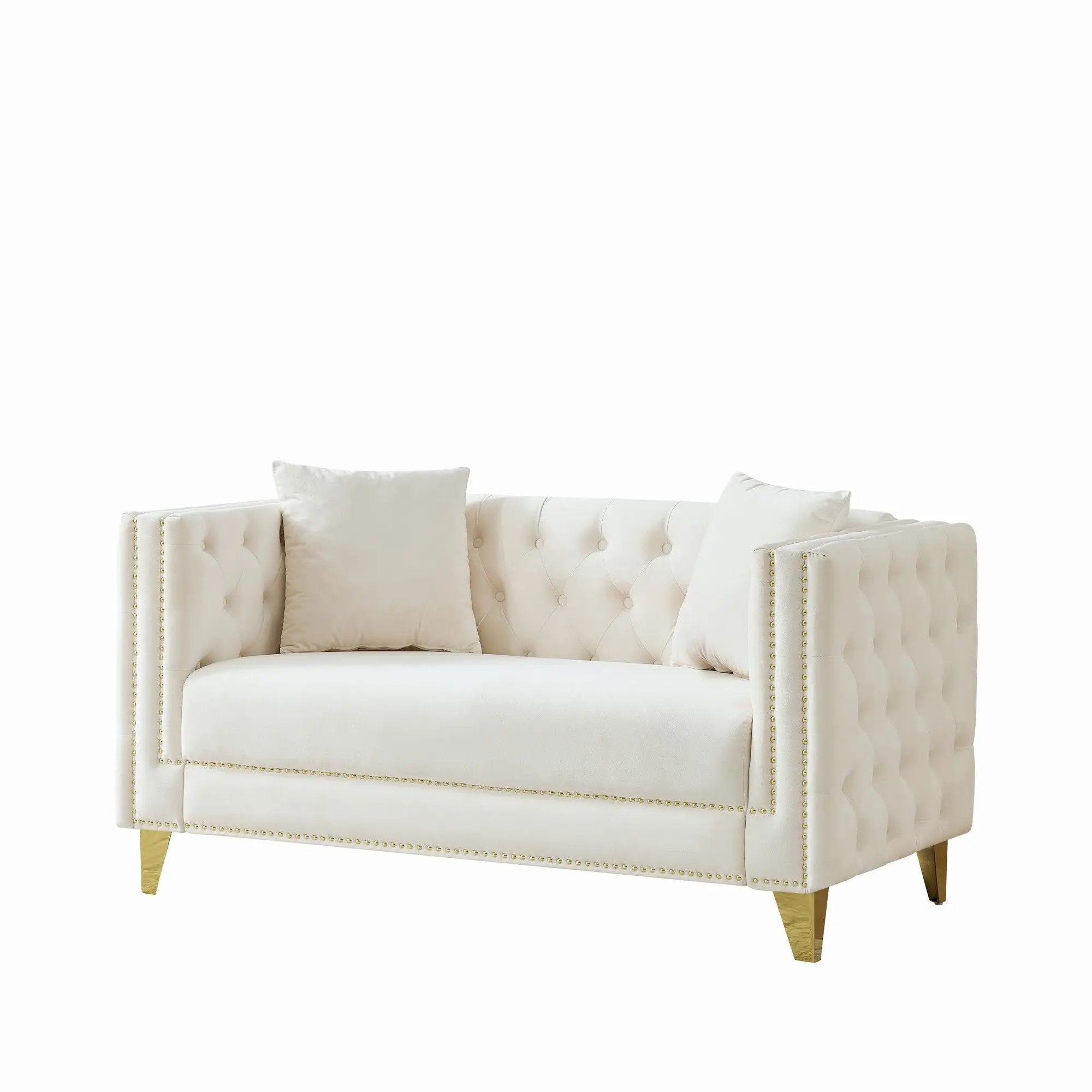 2 Seater Deep Seat Sofa With Button Nailhead, Square Arm by Unique Piece Furniture