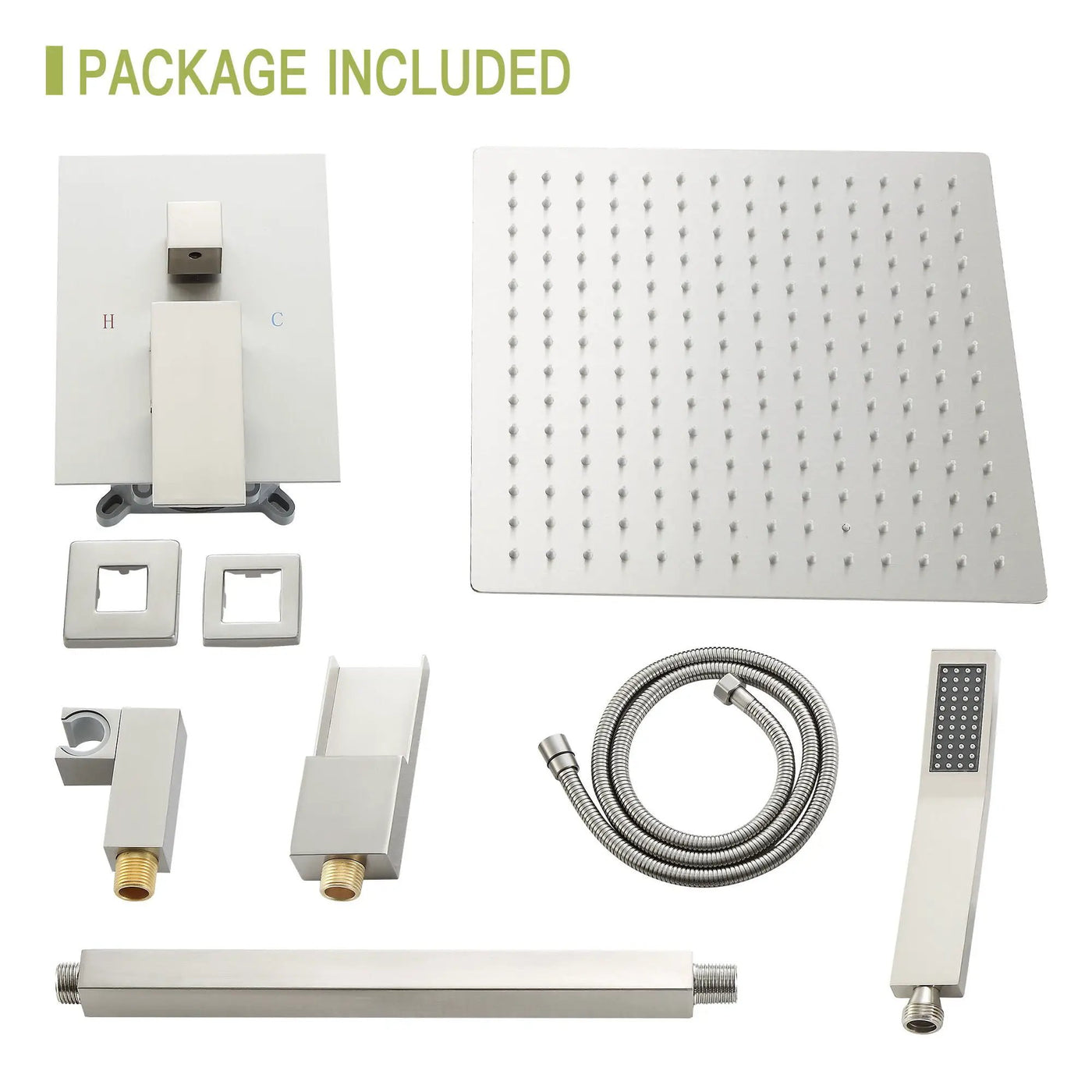 Modern Shower System With Waterfall Tub Spout, 12" Ceiling Mount Square Shower by HouseOfZazla