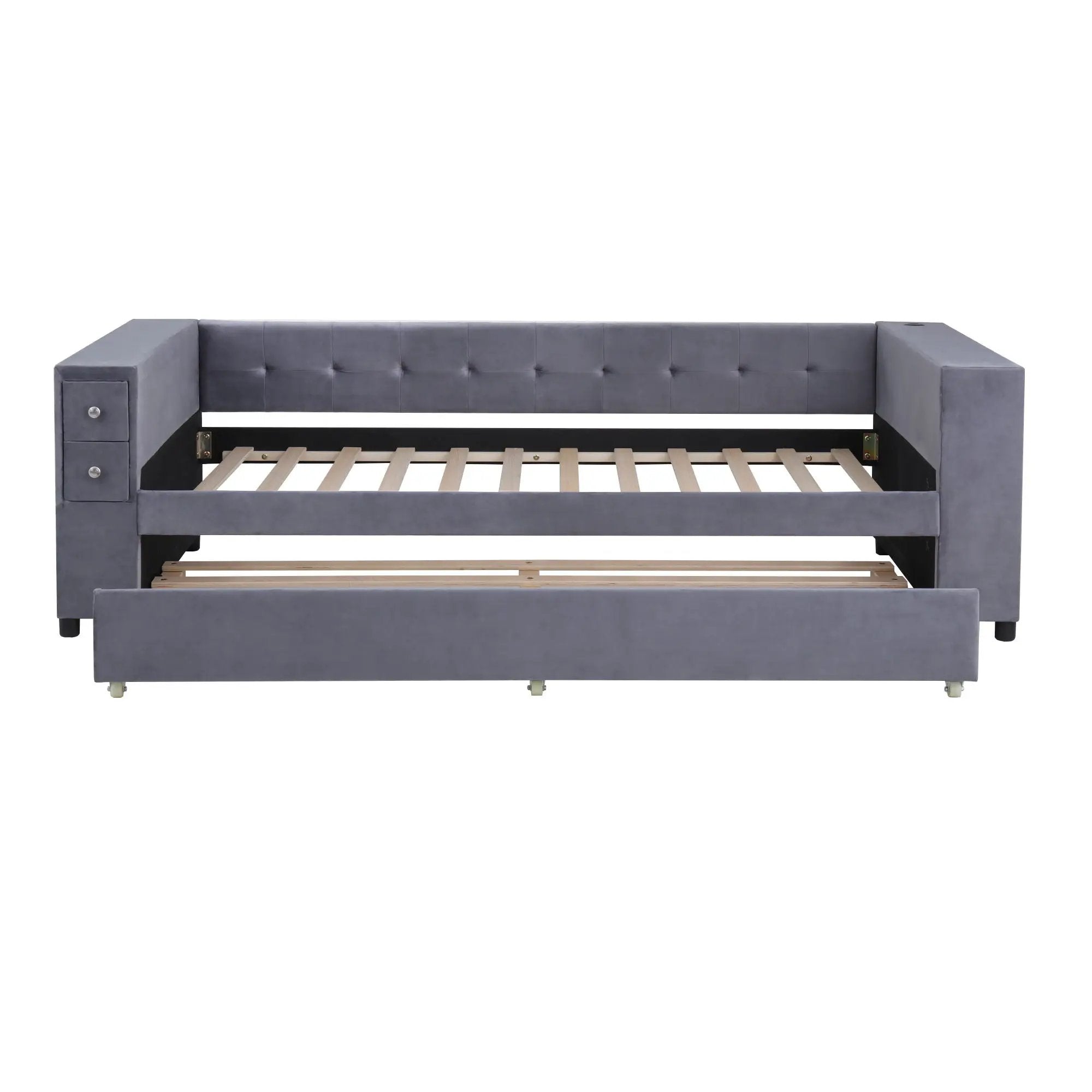 Upholstered Bed With Storage And Twin Trundle, USB Charging Ports by Unique Piece Furniture