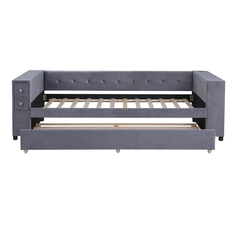 Upholstered Bed With Storage And Twin Trundle, USB Charging Ports by Unique Piece Furniture