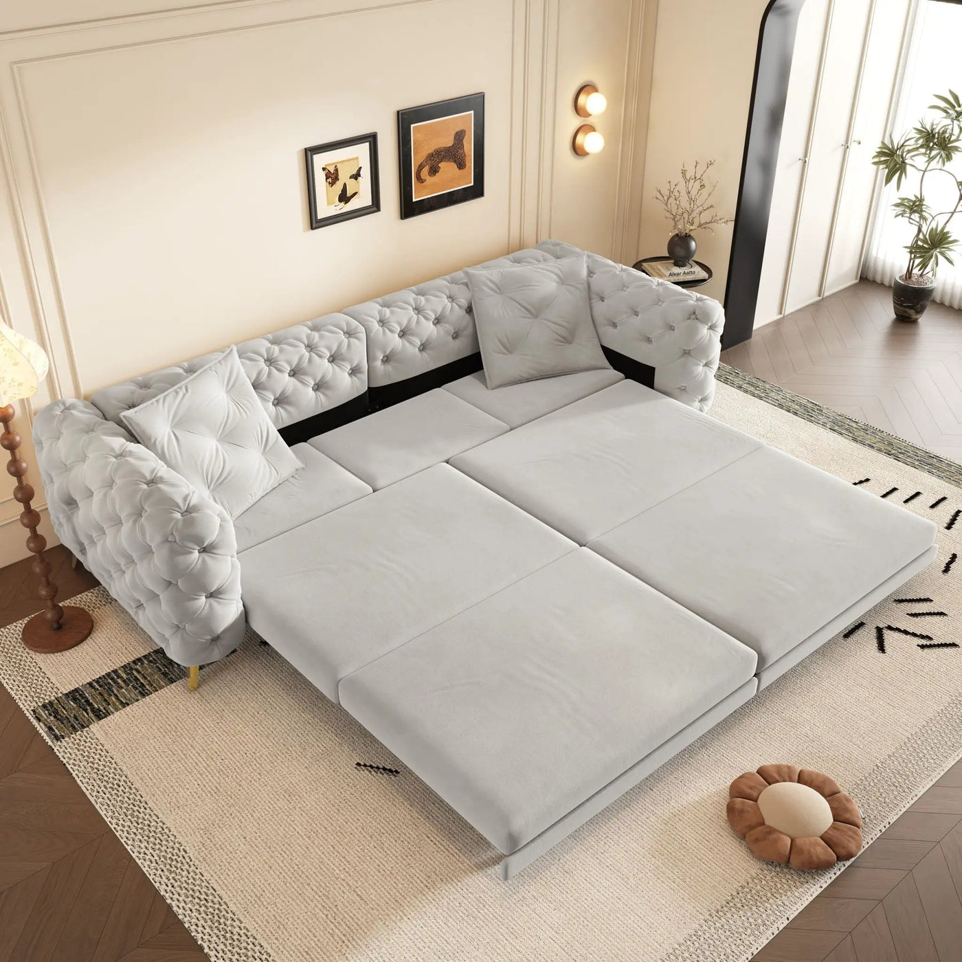 3 In 1 Convertible Sleeper, Deep Seat Pull Out Sofa Bed, Button Tufted by HouseOfZazla