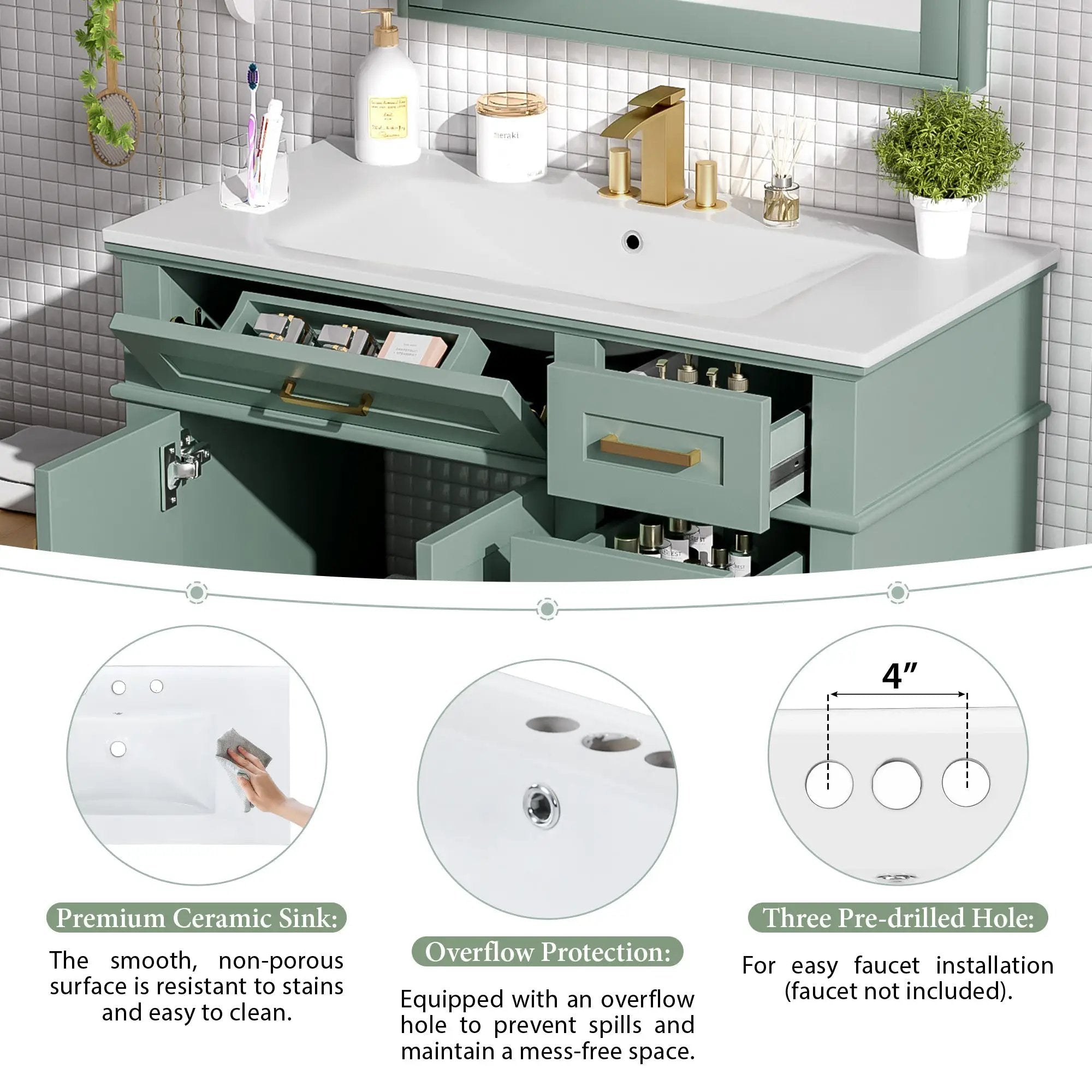 36" Light Green Bathroom Vanity by HouseOfZazla