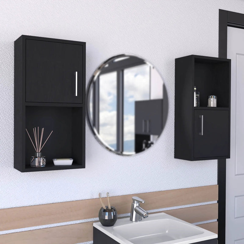Wall Mounted Bathroom Medicine Cabinet Eak Two Doors, Two Shelves - Black by Unique Piece Furniture