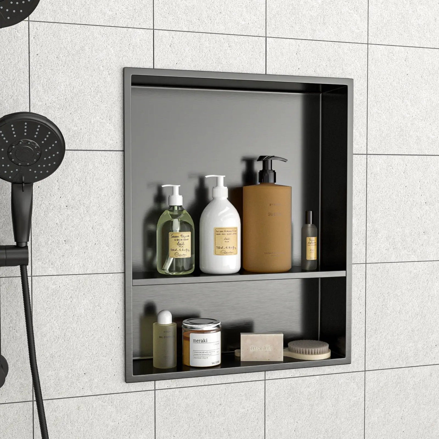 Modern Stainless Steel Shower Niche Double Shelf For Bathroom by HouseOfZazla