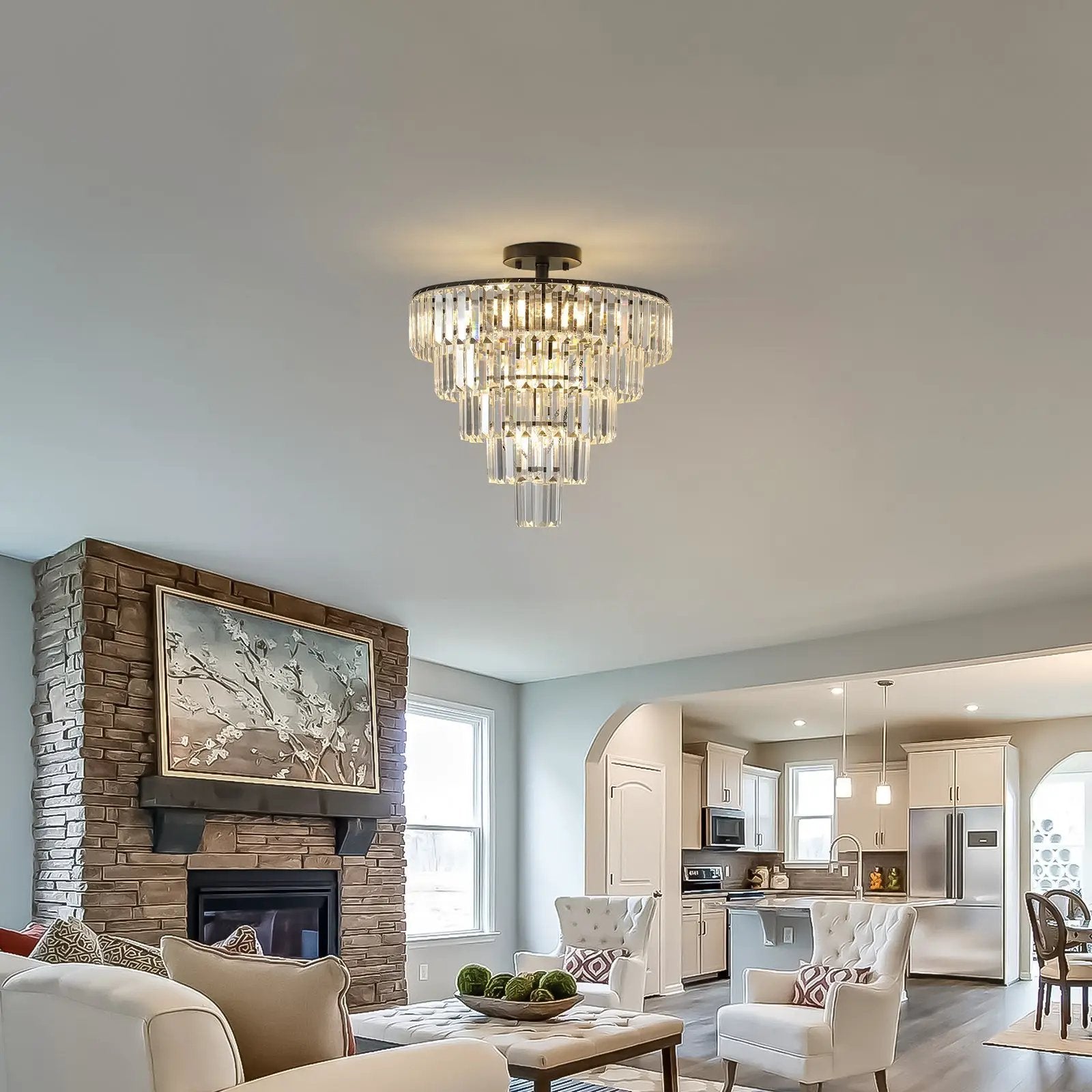 20' Black Crystal Chandelier Ceiling Light, Modern Luxury 10-Light Flush Mount by HouseOfZazla