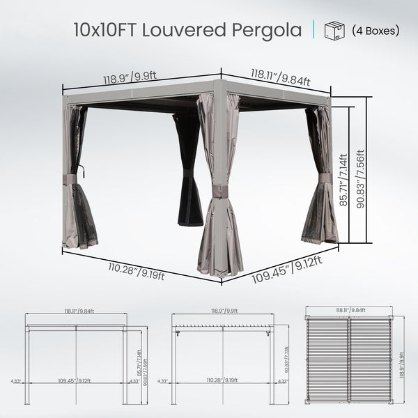10x10 FT Outdoor Louvered Pergola with Adjustable Louvers - Modern Gray, photo 2 of 9