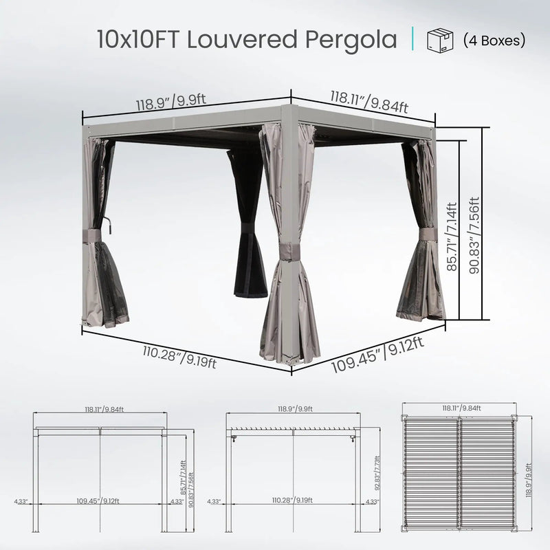 10x10 FT Outdoor Louvered Pergola with Adjustable Louvers by HouseOfZazla