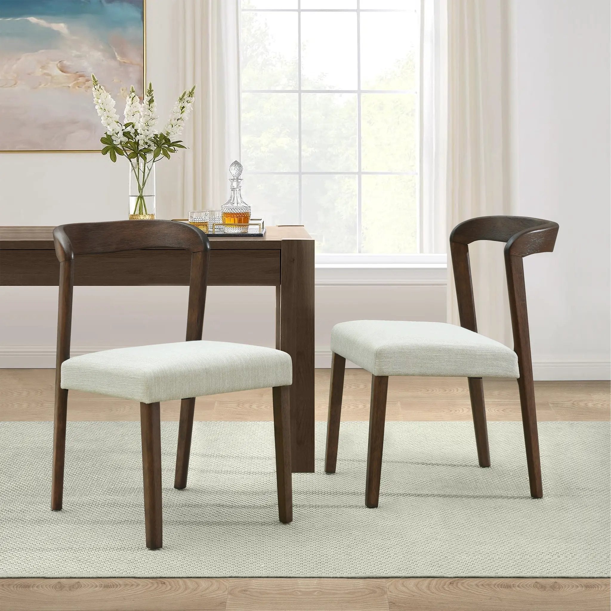 Solid Rubber Wood Dining Chairs (Walnut + Beige) Set of 2 by HouseOfZazla