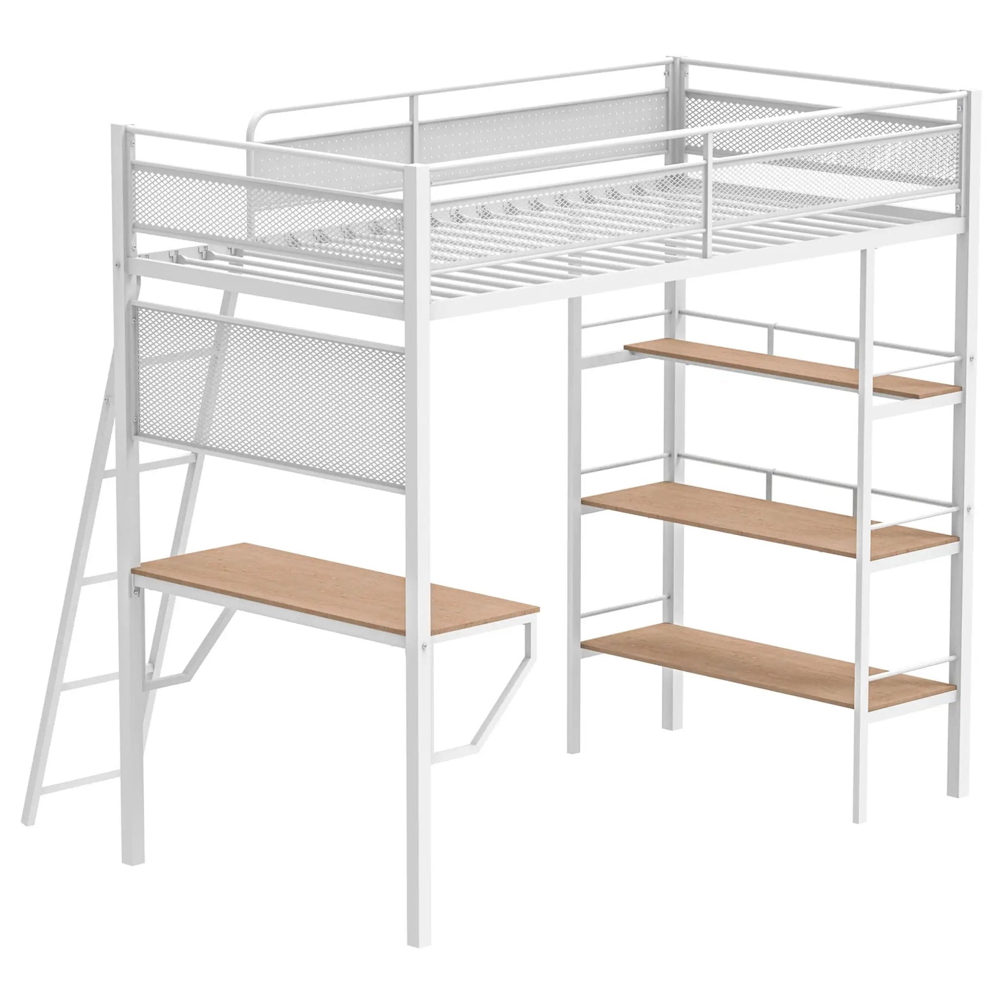 Campus 3-shelf Metal Twin Workstation Loft Bed Matte White by Unique Piece Furniture