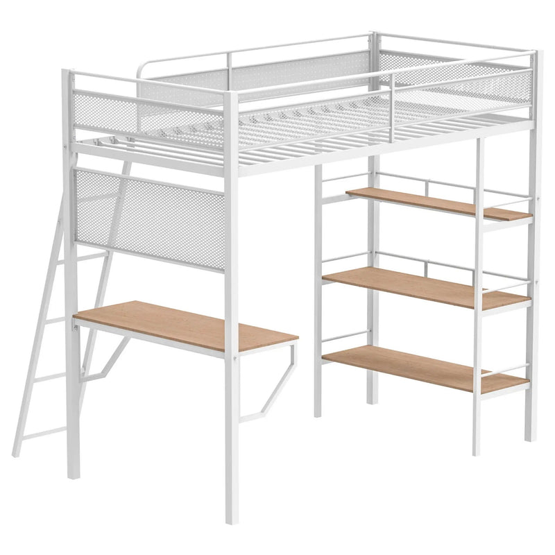 Campus 3-shelf Metal Twin Workstation Loft Bed Matte White by Unique Piece Furniture