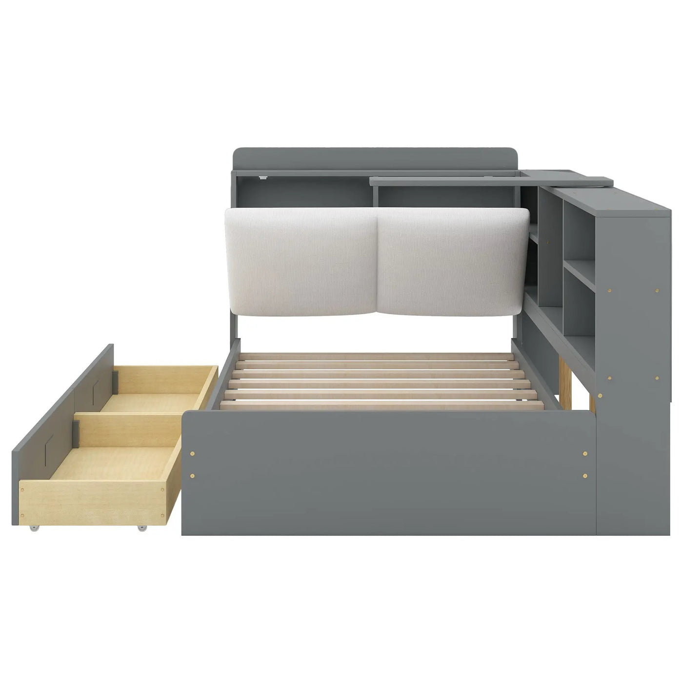Platform Bed With Storage Headboard, Shelves And 2 Drawers by HouseOfZazla
