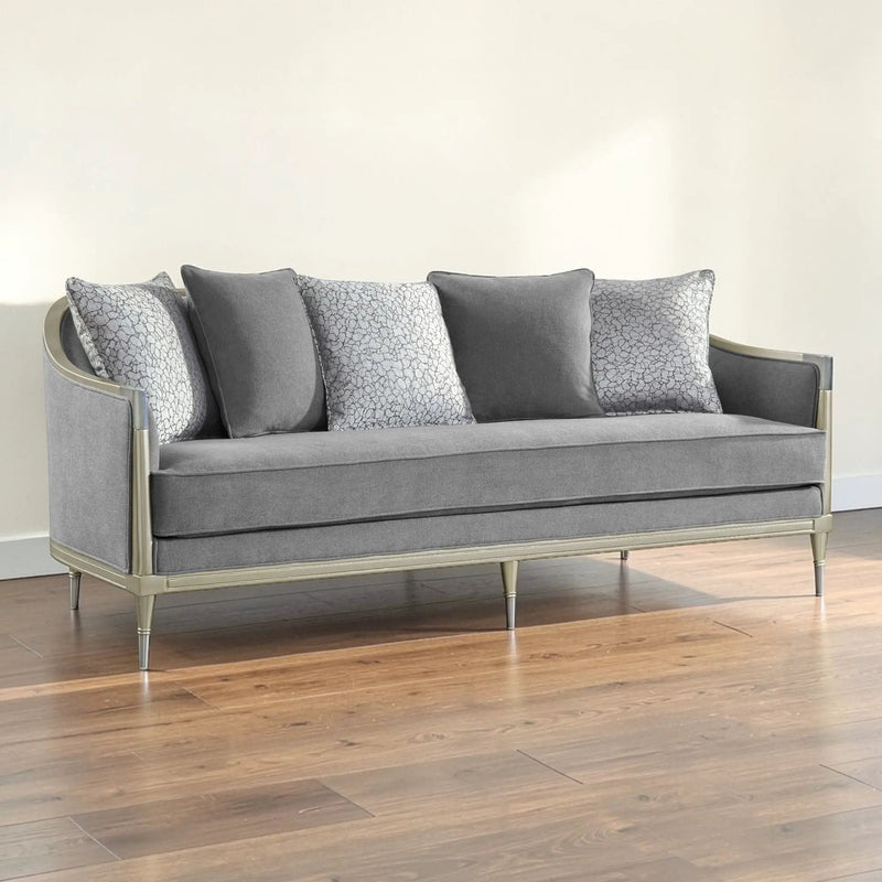 Fernando - Sofa With 5 Pillows - Champagne / Gray by HouseOfZazla