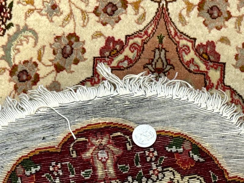 Small Oval Persian Tabriz Rug 2x4, Kork Wool and Silk Highlights, Fine 260 KPSI by Jewel Rugs