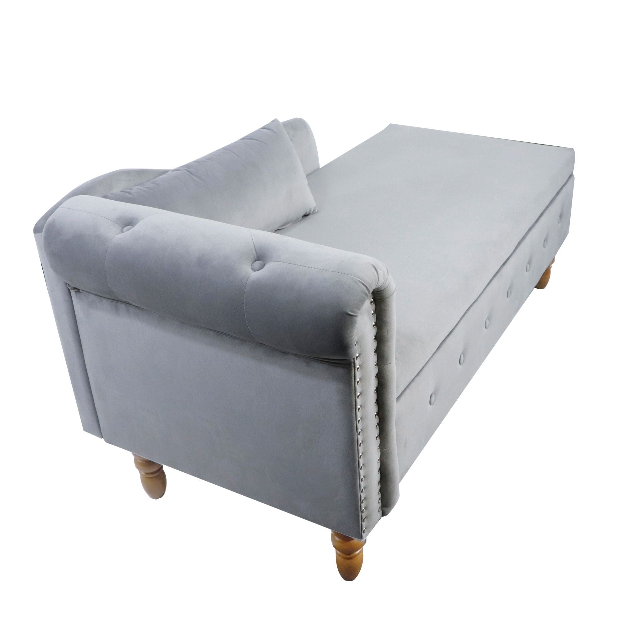 Chaise Lounge Indoor, Lounge Chair For Bedroom With Storage & Pillow, Modern Upholstered Rolled Arm Chase Lounge For Sleeping With Nailhead Trim For Living Room Bedroom Office by HouseOfZazla