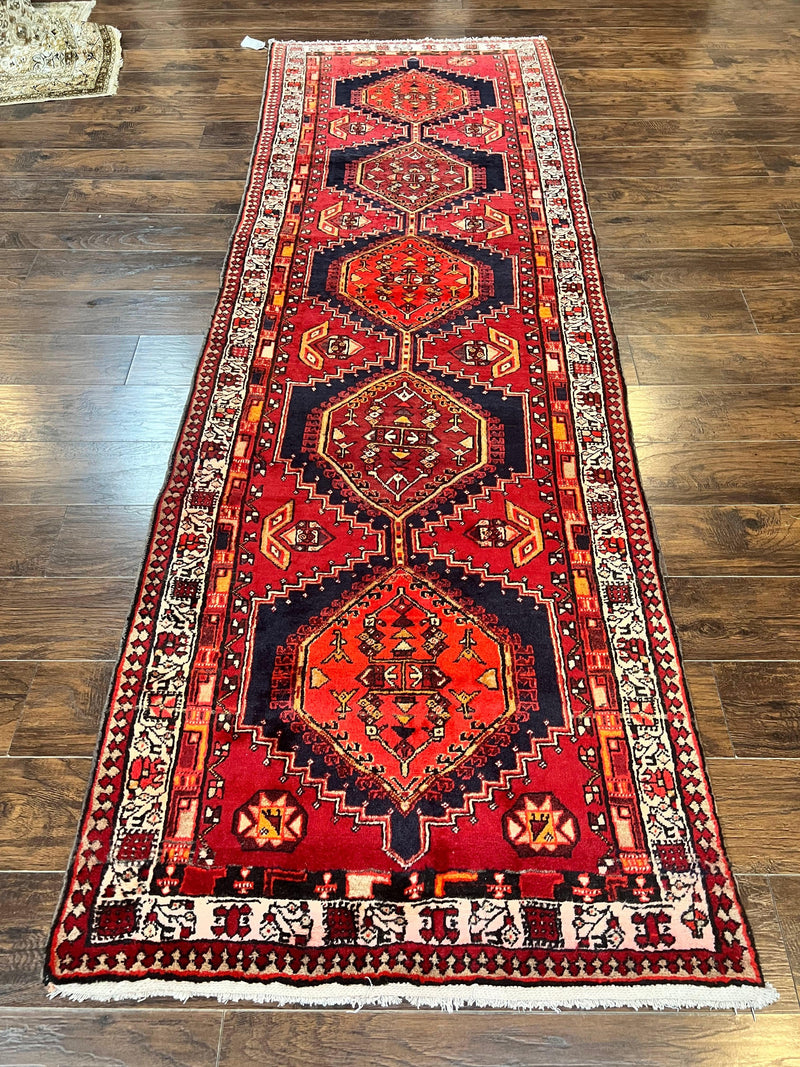 Persian Heriz Runner Rug 3.7 x 11, Persian Tribal Runner, Handmade Wool, Medallions, Geometric, Red, Antique Vintage Hand Knotted Rug by Jewel Rugs