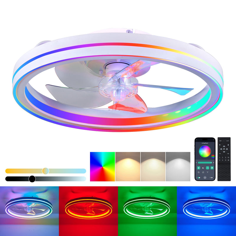 RGB Ceiling Fan with Lights, 19'' Smart LED Bladeless Chandelier Fan by HouseOfZazla