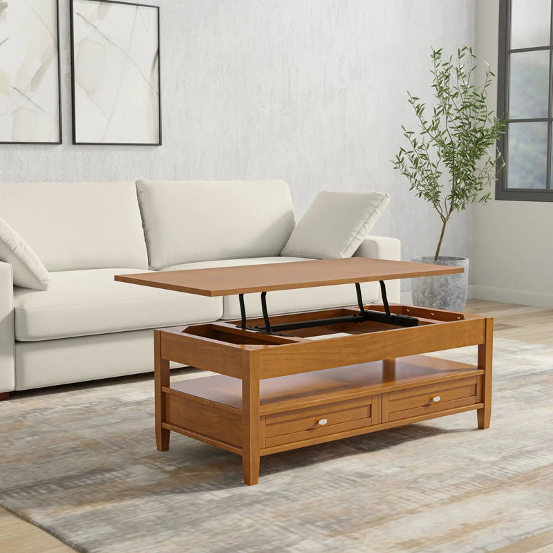 Warm Shaker - Lift Top Coffee Table With Hidden Storage And Lift Top Functionality - Brown by HouseOfZazla