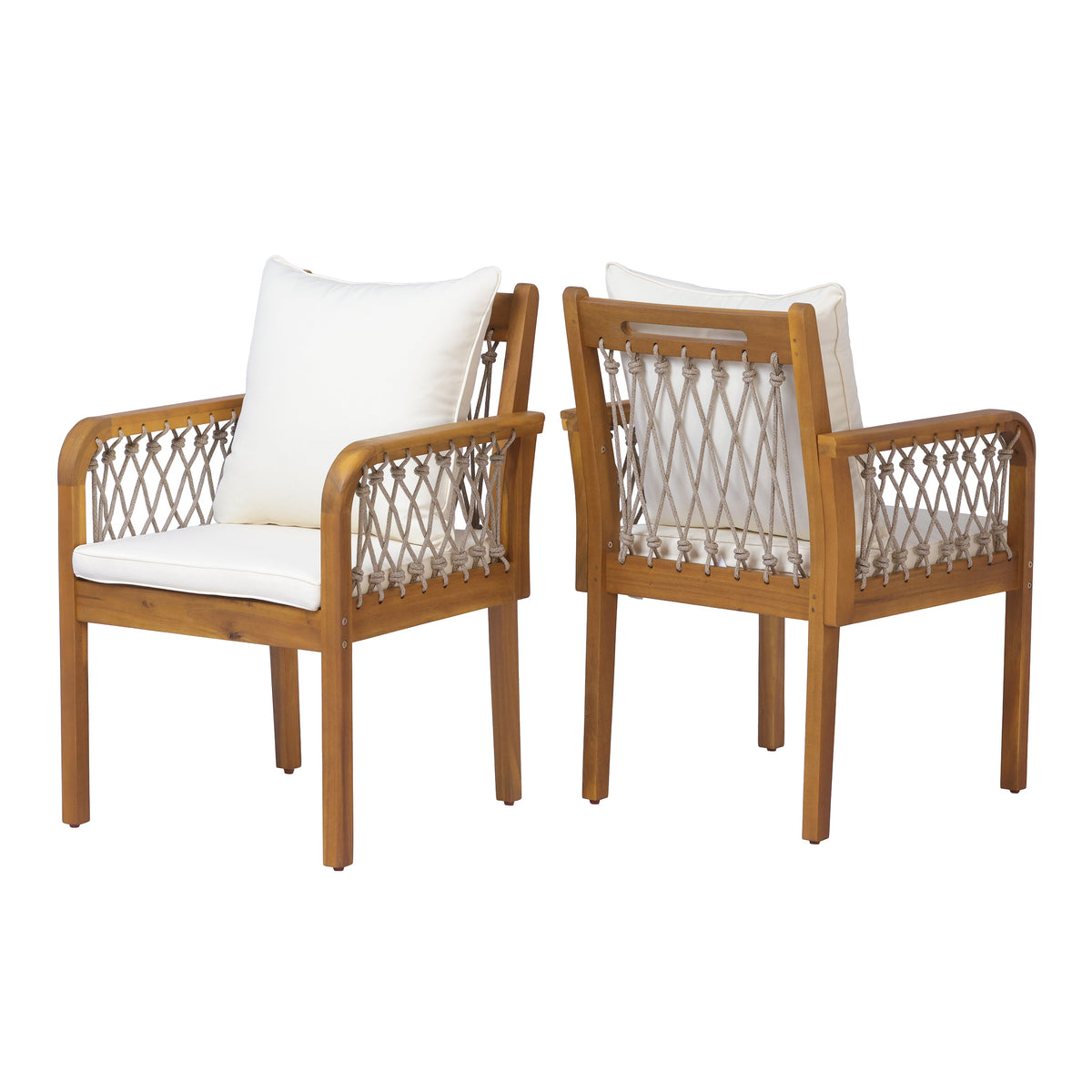 Outdoor Acacia Wood Chairs with Woven Rope Arms - Natural Finish, photo 3 of 10