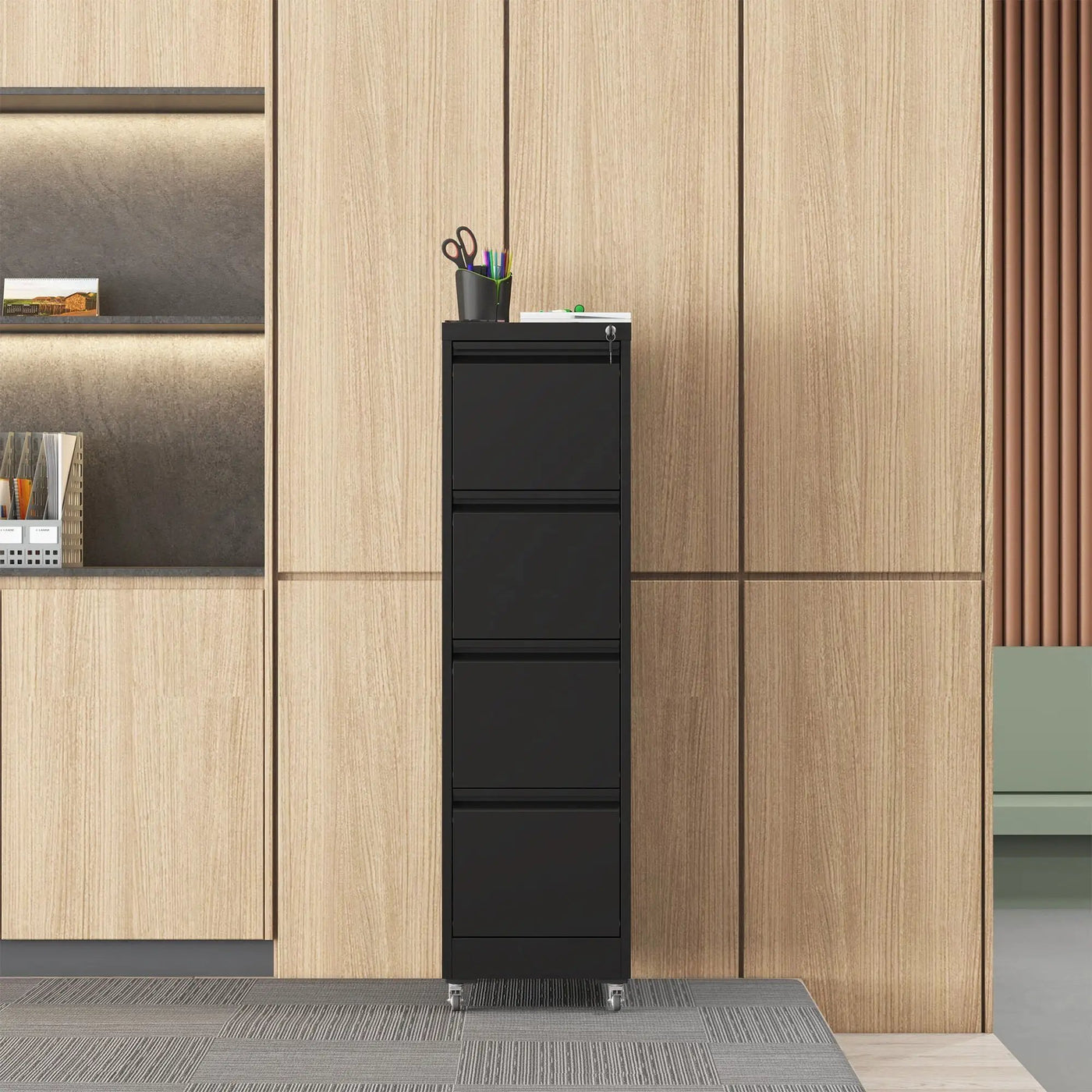 Drawer Metal Locking Vertical File Cabinet With Wheels Heavy Duty Lockable Storage by HouseOfZazla