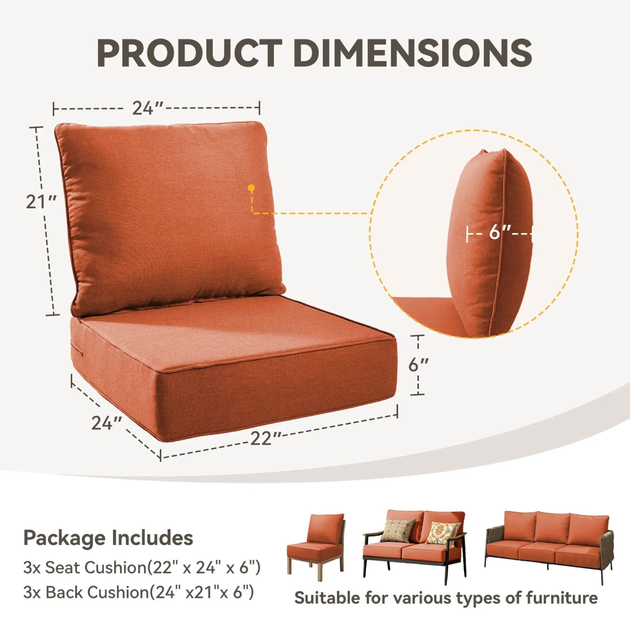 6" Thicker Outdoor Chair Cushion Set by HouseOfZazla