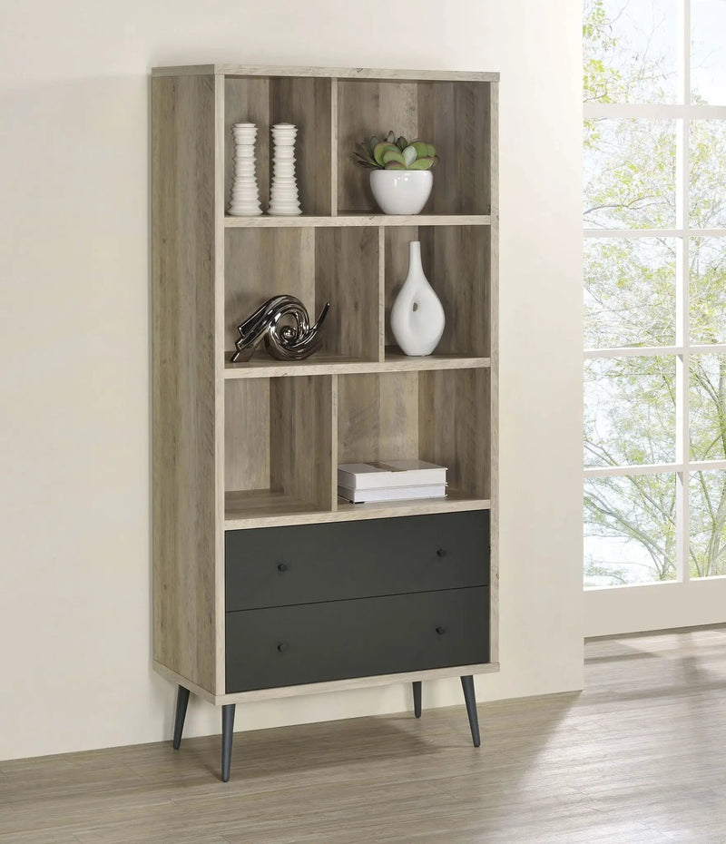 Maeve 70-inch 3-shelf Bookcase with Drawers Distressed Pine by Unique Piece Furniture