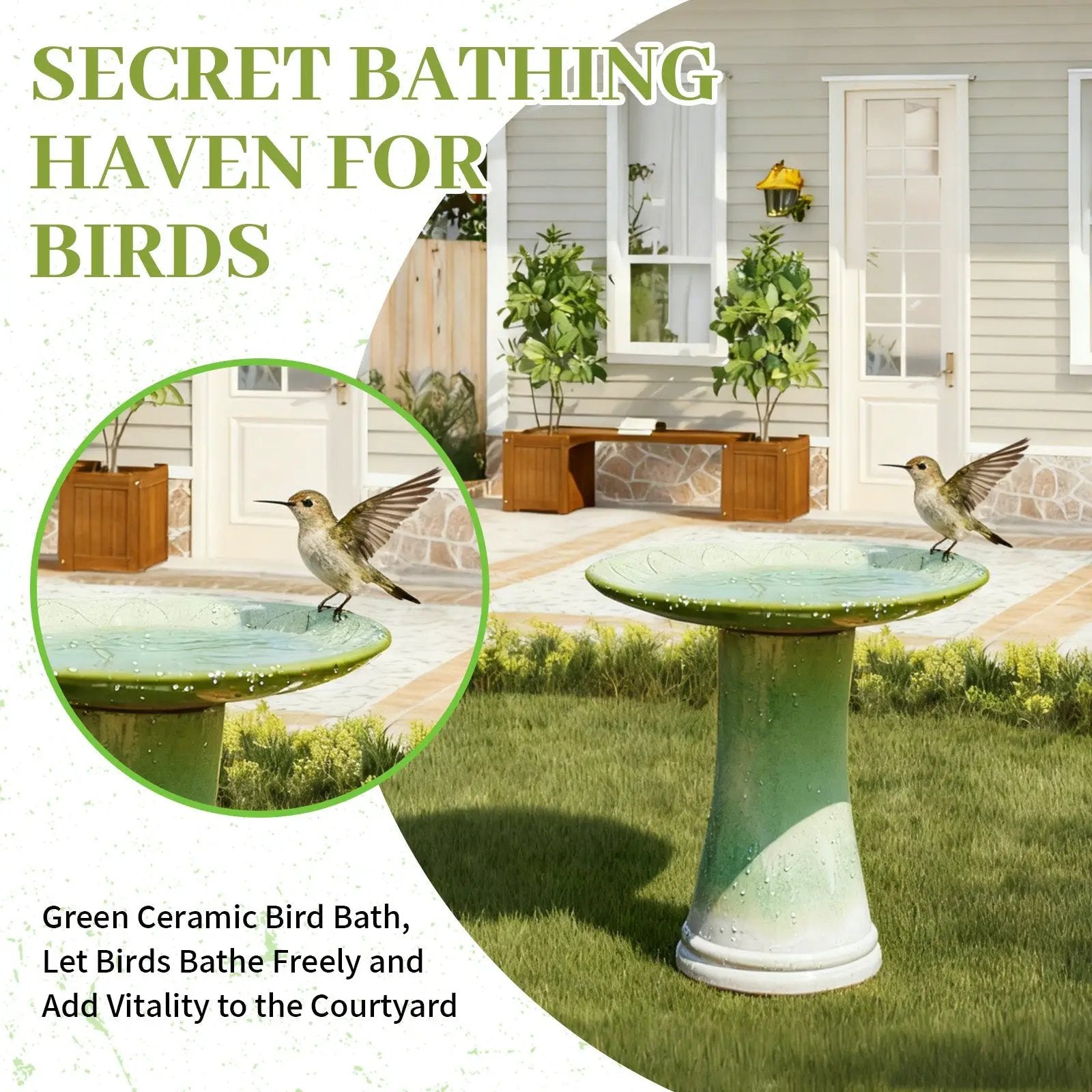 Handmade Glazed Ceramic Bird Bath with Daisy Petal Embossed Tray by HouseOfZazla