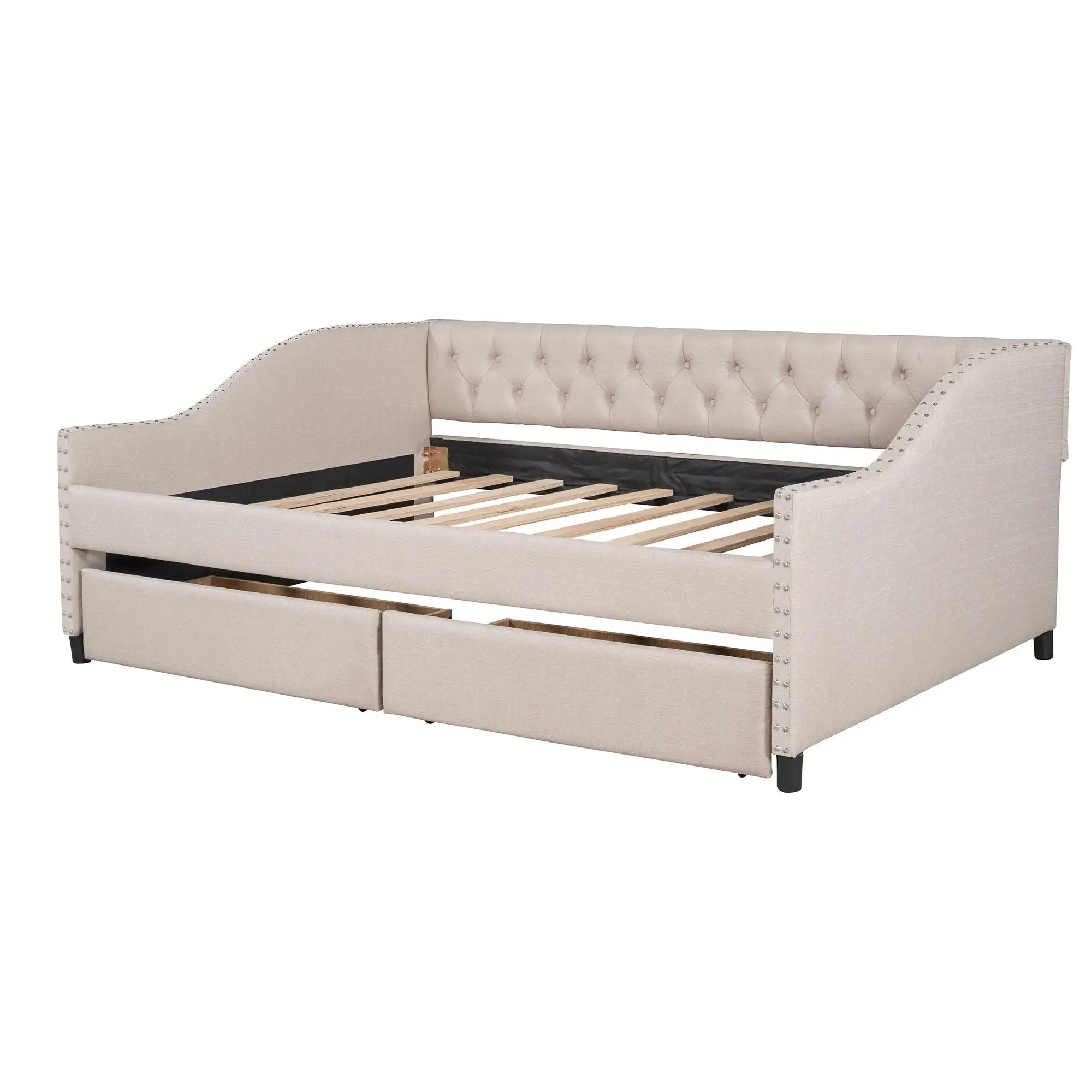Upholstered Daybed With Two Drawers, Wood Slat Support by Unique Piece Furniture