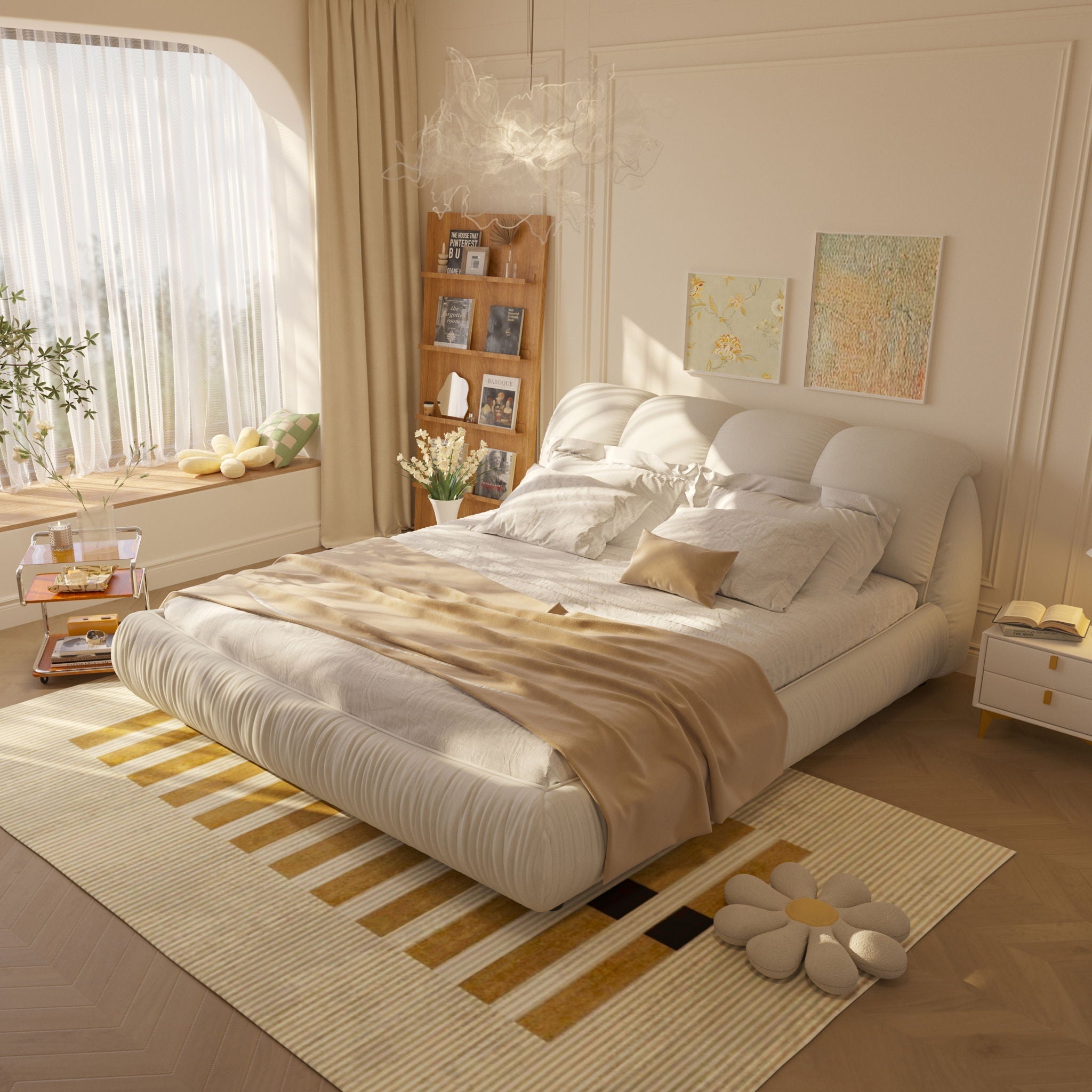 Luxury Upholstered Platform Bed With Oversized Padded Backrest And Solid Wood Frame by HouseOfZazla