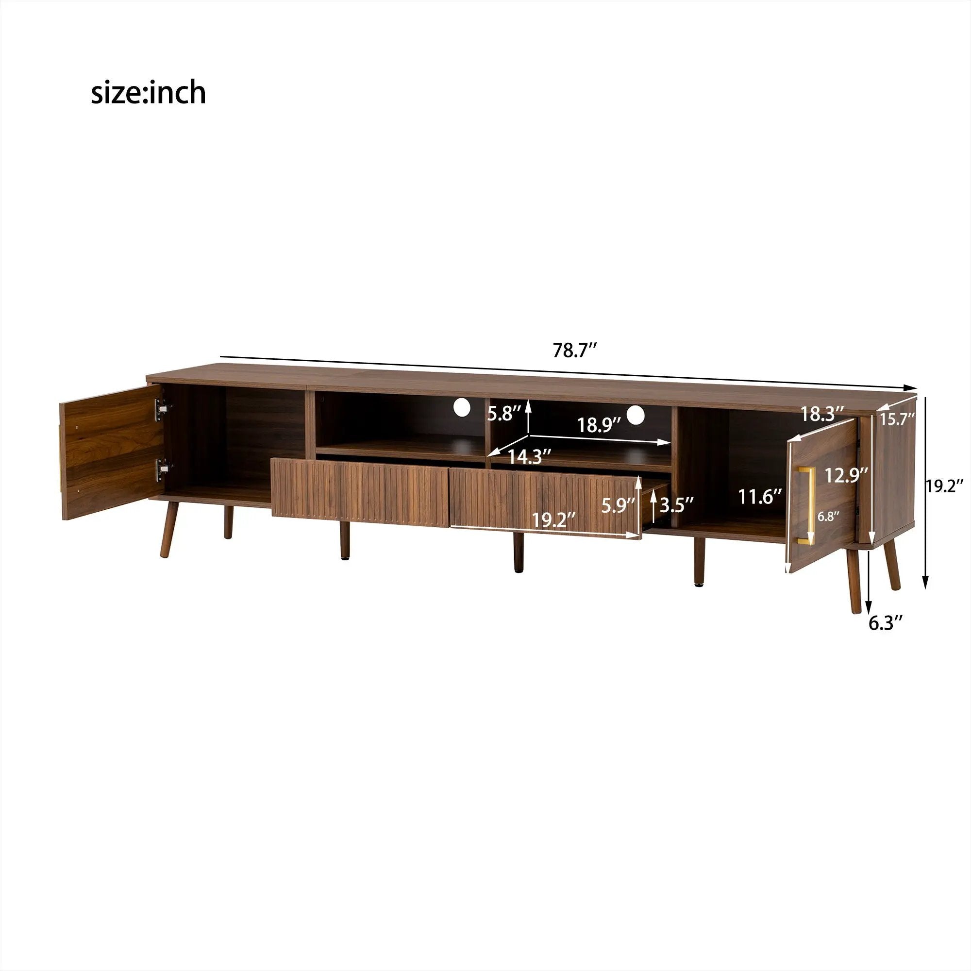 TV Stand For TVs Up To 85" With Soft-Close Doors, Open Shelf, Cable Management - Walnut by Unique Piece Furniture