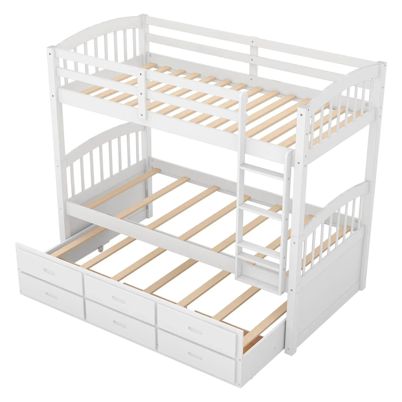 Bunk Bed With Trundle And Drawers, Arched Headboard And Footboard by HouseOfZazla