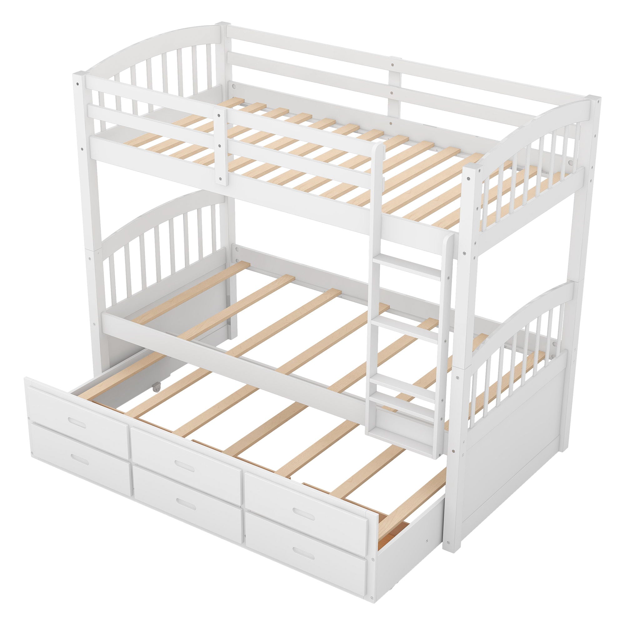 Bunk Bed With Trundle And Drawers, Arched Headboard And Footboard by HouseOfZazla
