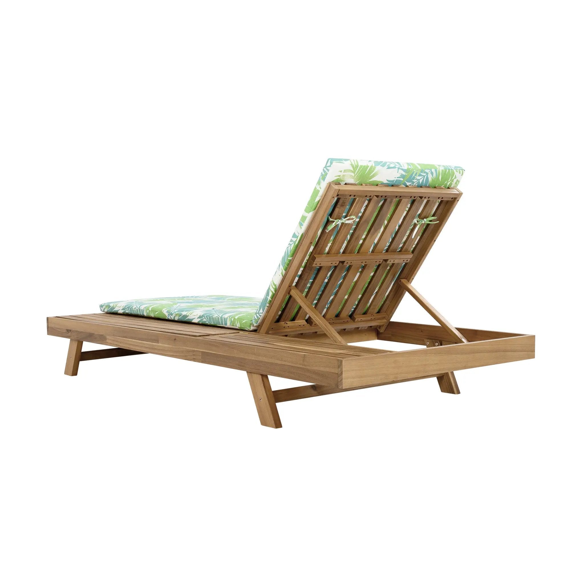 Lounge Chaise Set, Space Available On One Side, Acacia Wood In light brown With Water-Resistant Lounge Cushions (Leaf Coconut & 2 Inch Thick) – Matching Cream/Dark Grey Version Available by HouseOfZazla