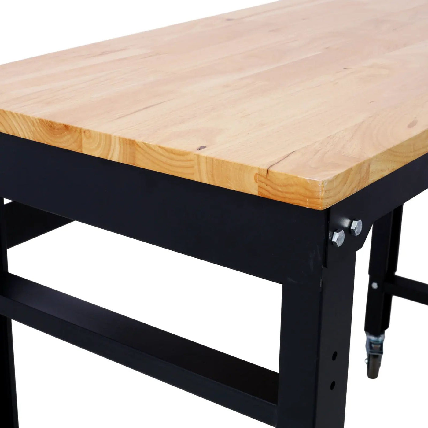 Wide Rolling Workbench For Garage, Adjustable Height, Workshop Tool Bench, Metal With Rubber Wood Top by HouseOfZazla