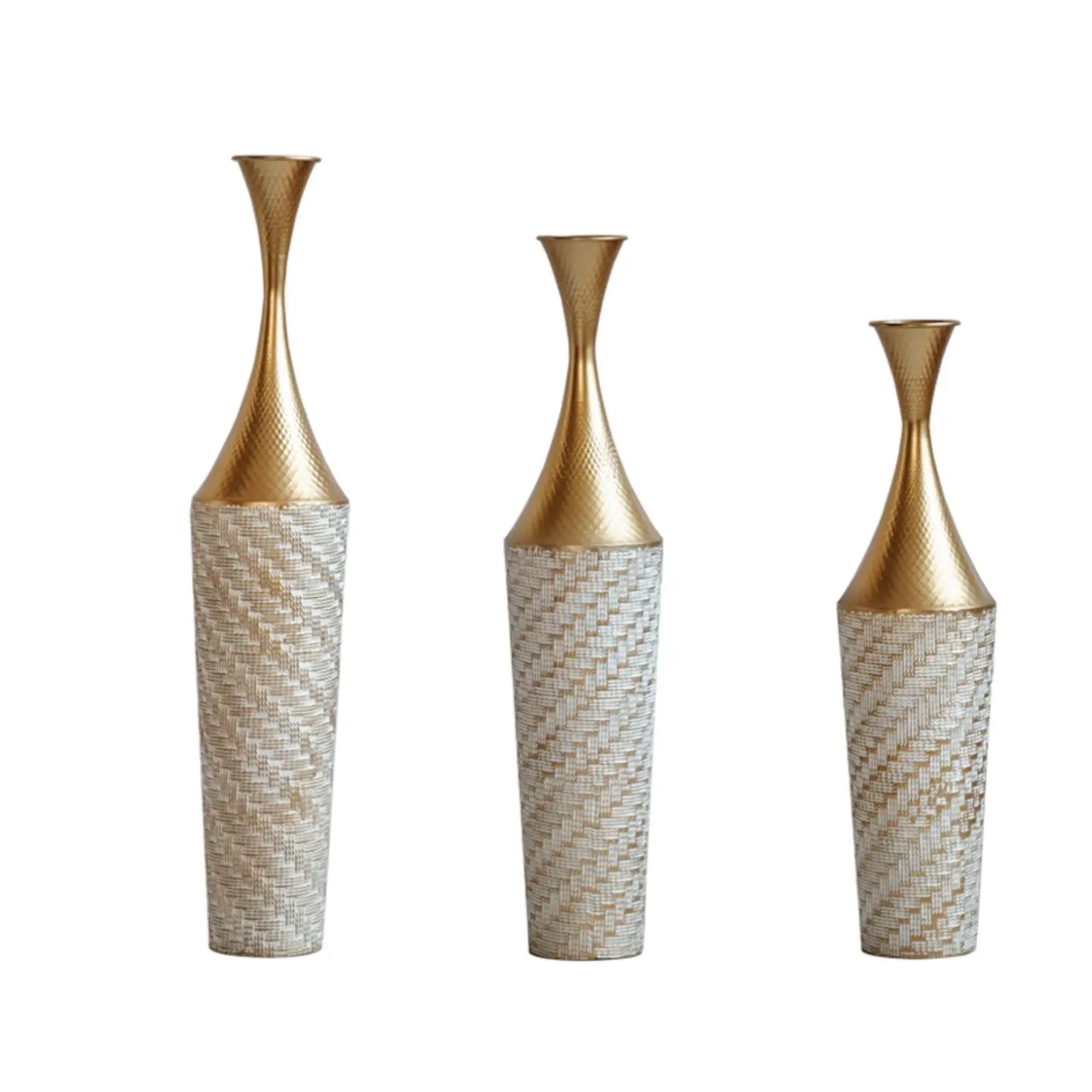 Floor Metal Vase Modern Style Decoration Home Woven Pattern Metal Vase 3 Piece Set Gorgeous Home Decoration Large Glazed Metal Vase - Champagne by Unique Piece Furniture